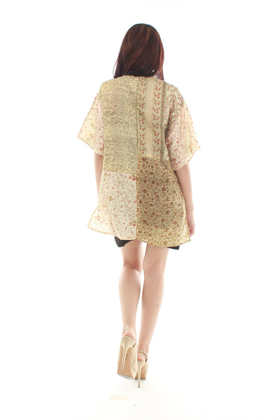 Loose Silk Top (Ivory and Green)